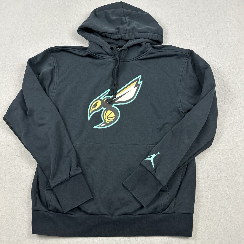 Charlotte Hornets Hoodie Men Medium Black Jordan Sweatshirt Pullover NBA M